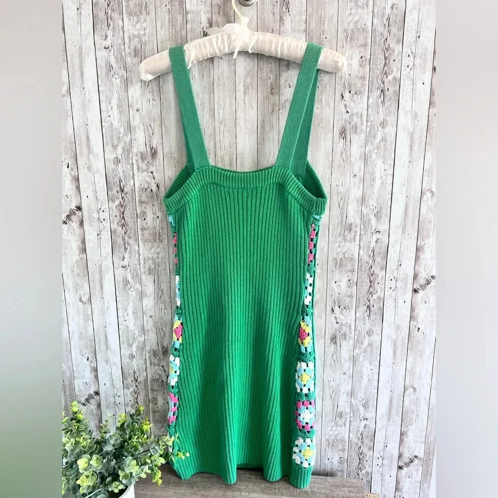 Design History Floral Grandma Square Patchwork Crochet Minidress Cottagecore Med - Picture 2 of 4